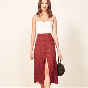 Reformation Hermosa Skirt (Red + White Dot)